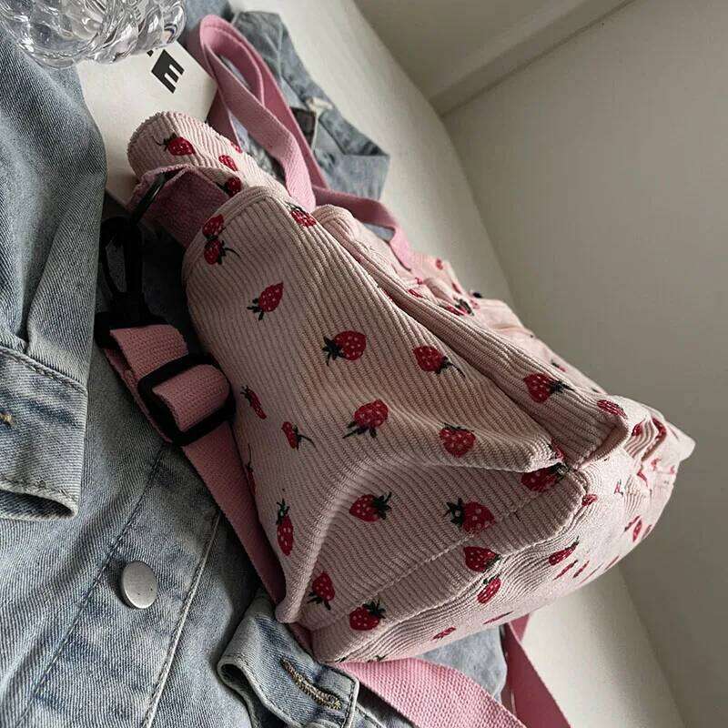 Fashionable Corduroy Strawberry Random Pattern Shoulder Simple And Personalized Exquisite Women's Bag, Casu