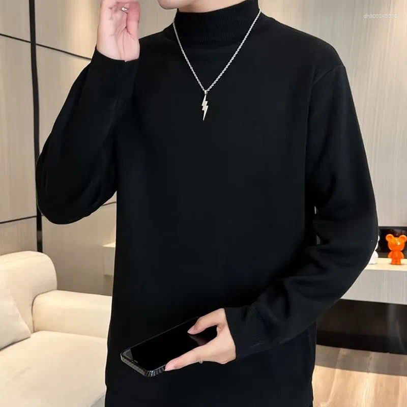 Men's Sweaters Korean Version Pea Green Sweater Men Fleece Lined Thickened Long Sleeve Knit Pullover Autumn Winter Thermal Warm