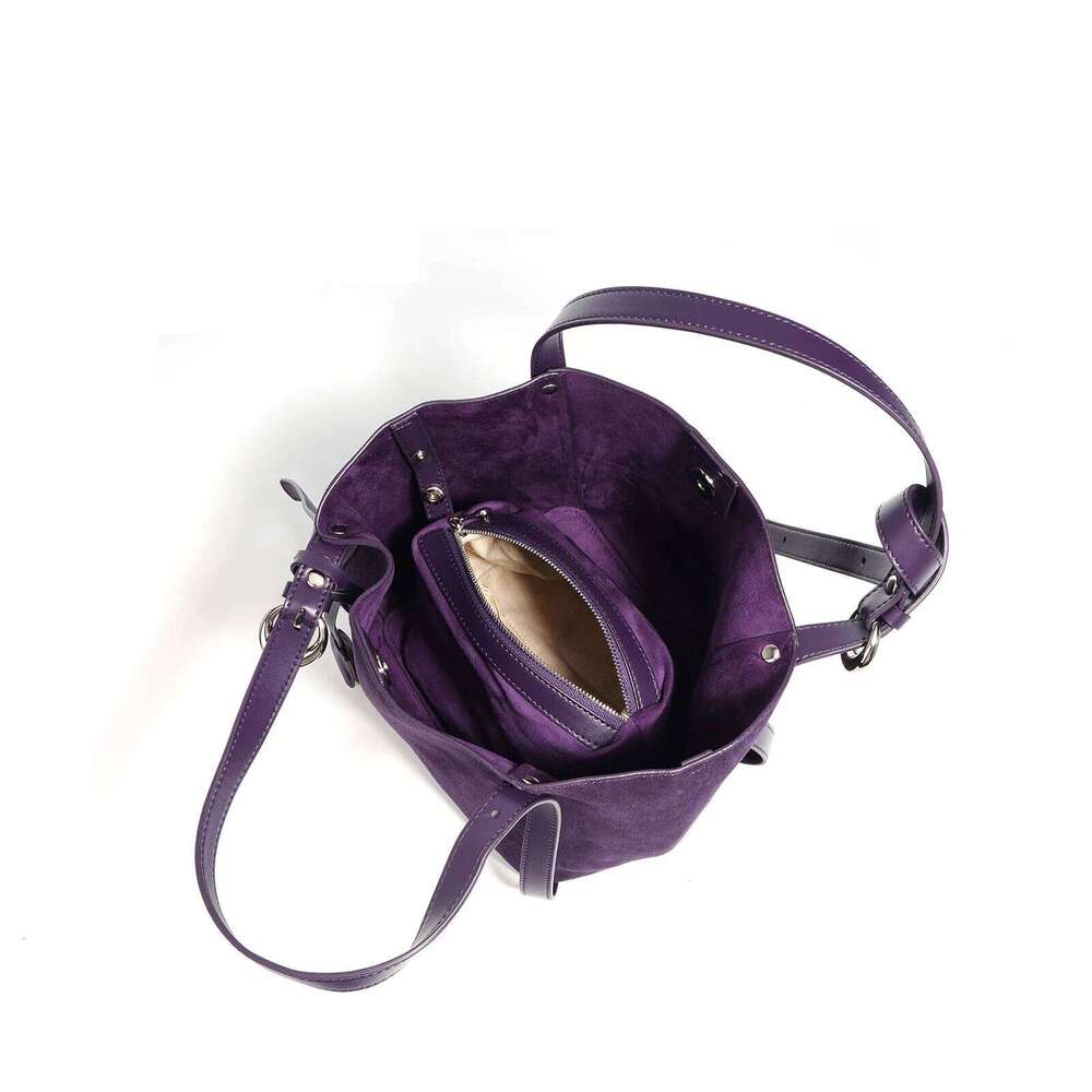 2025 Cowhide Leather Women Tote Large Capacity Senior Vegetable Basket Bucket Bag Suede Single Shoulder Crossbody Pack