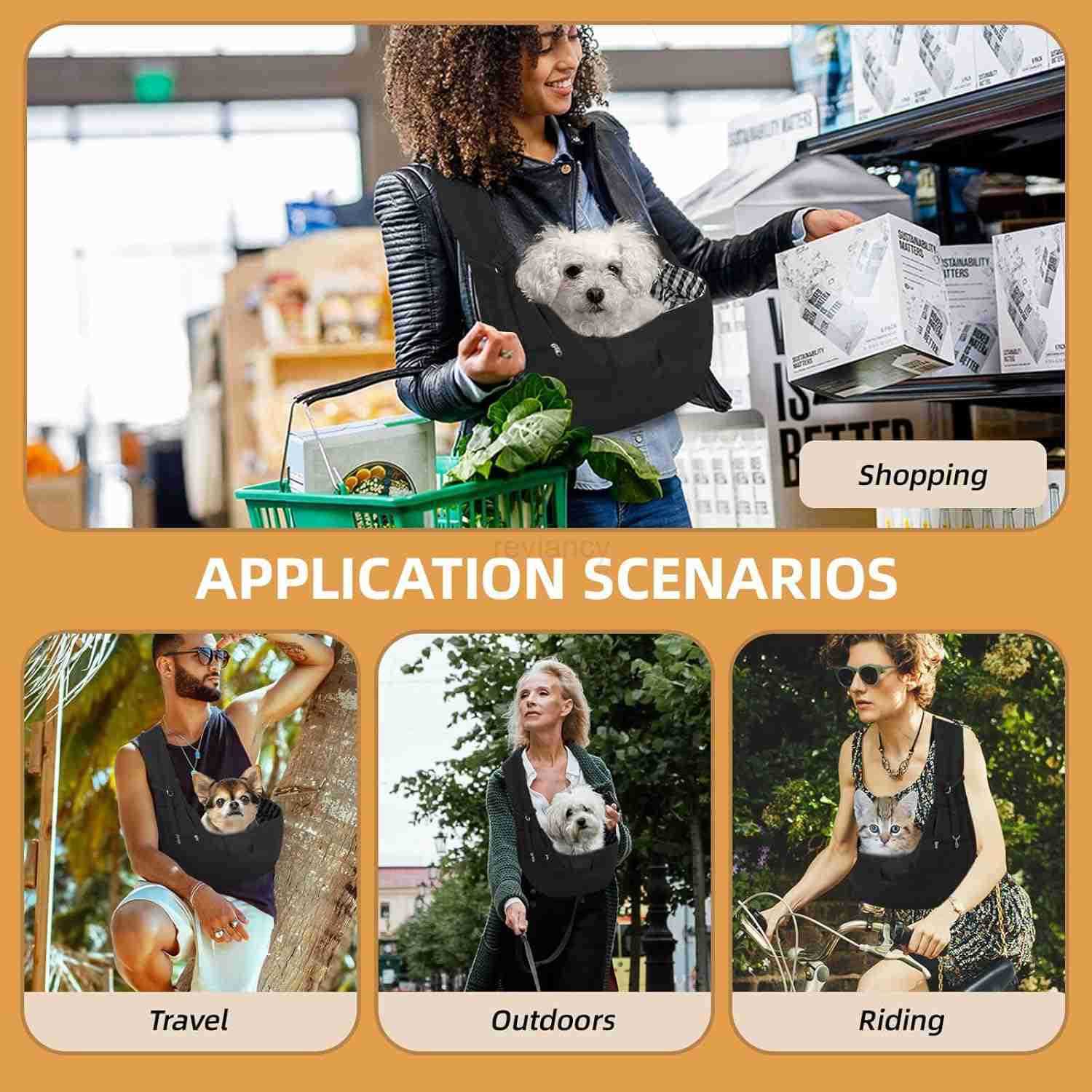 Dog Carrier Sling HandFree Dog Carriers for Small Dogs and Cats Puppy Sling Carrier with Zipper Purse Pocket Travel Safety Harness Puppy Essentials Bl