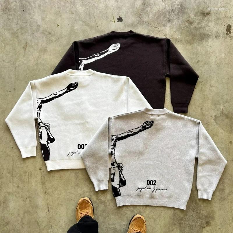 Men's Sweaters Y2K Harajuku Retro Saviour Knit Sweater American Trendy Avatar Letter Daily Pullover Autumn Winter Warm Boxy Clothes