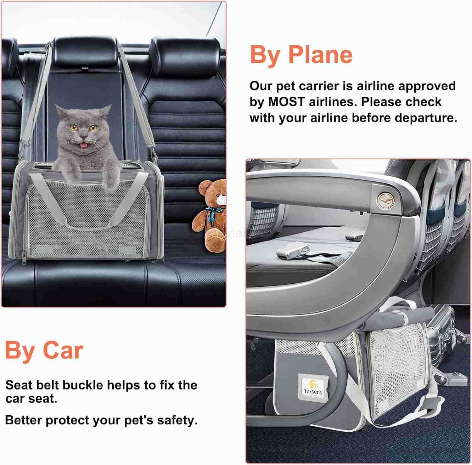 Pet Carrier Soft Sided Cat Carrier for SmallMediumLarge Cats Puppies Up to 16 lbs Collapsible Cat Bag for Outdoor Travel TSA Airline Approved with Pri