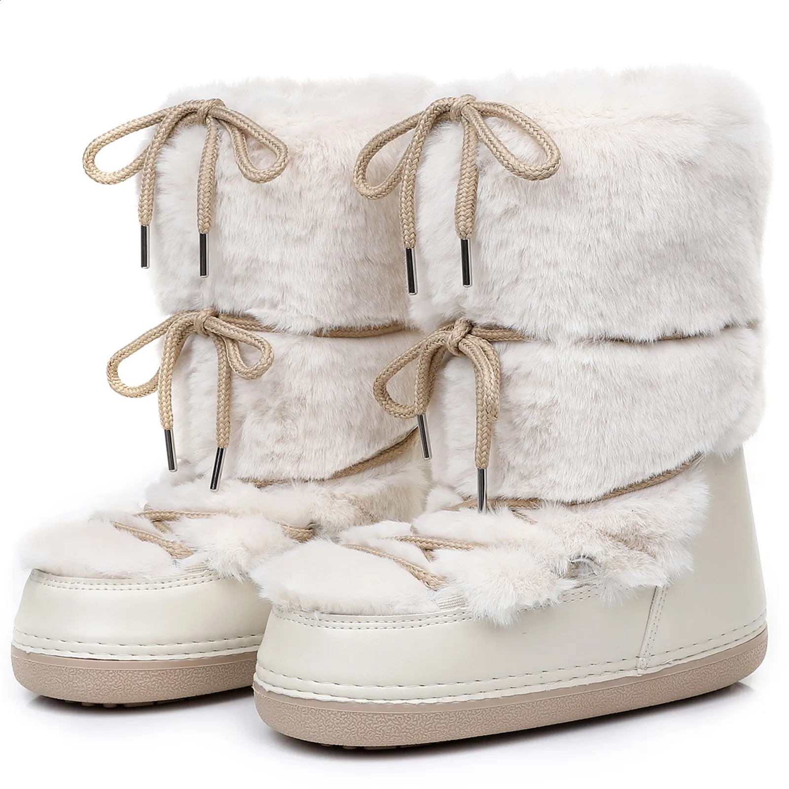 2025 Winter Boots for Women Snow Boots Fluffy Furry Fur Lace Up Black Pink Platform NonSlip Waterproof Ski Boots 250911