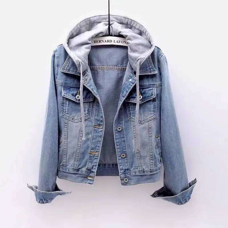 Spring Autumn Denim Jacket Women 2025 Single Breasted Patchwork Hooded Crop Coats Korean Fashion Casual Streeetwear Outerwear