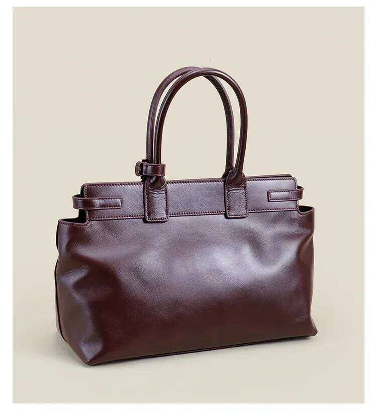 Designer High-end Oil Wax Cowhide Leather / Suede Women Satchels Tote 2 Size Coffee Winter Retro Female Shoulder Bag Big