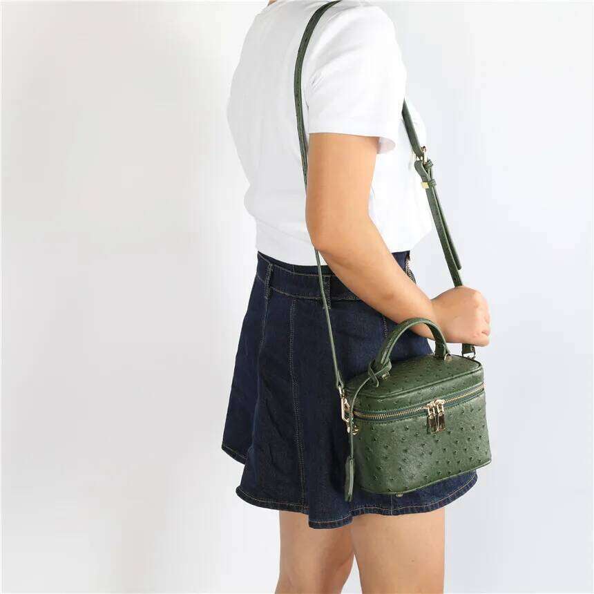 TOPHIGH Custom Design Round Green Ostrich Leather Box For Women 2025 Retro Bucket Tote Bag Snake Pattern Boxes Handbag