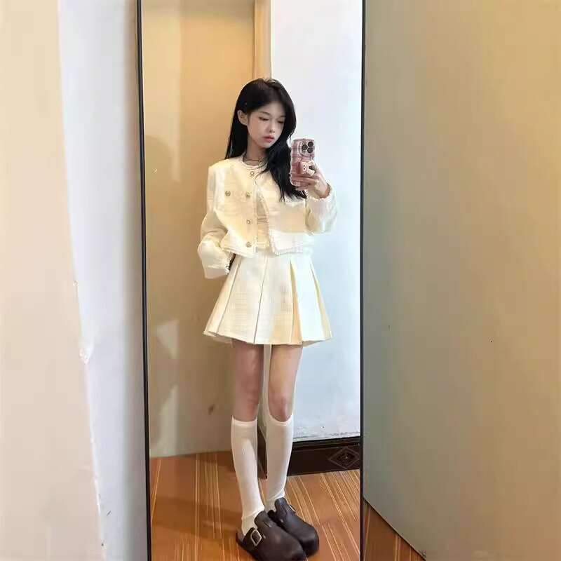 DHEssentials French Style Little Chanel Coat and Skirt Autumn Winter Rich Lady Elegant Socialite Petite Top Two-Piece Set for Women