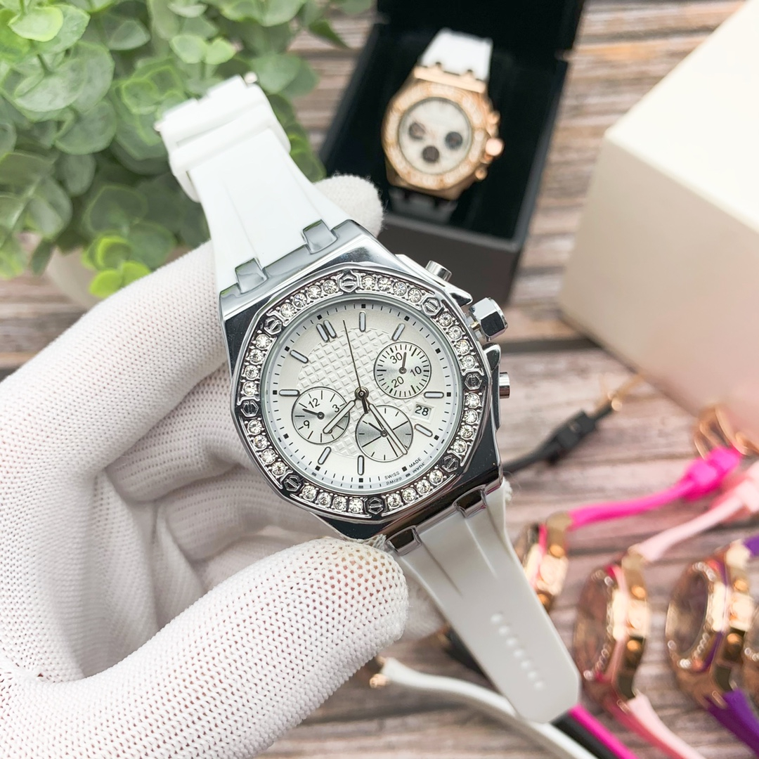NEW Top luxury APity Quartz Movement 6 needles ROYALOAKity Circle Diamond Watches Sports women Chronograph Watch luminous Rubber Bracelet Wristwatches #70
