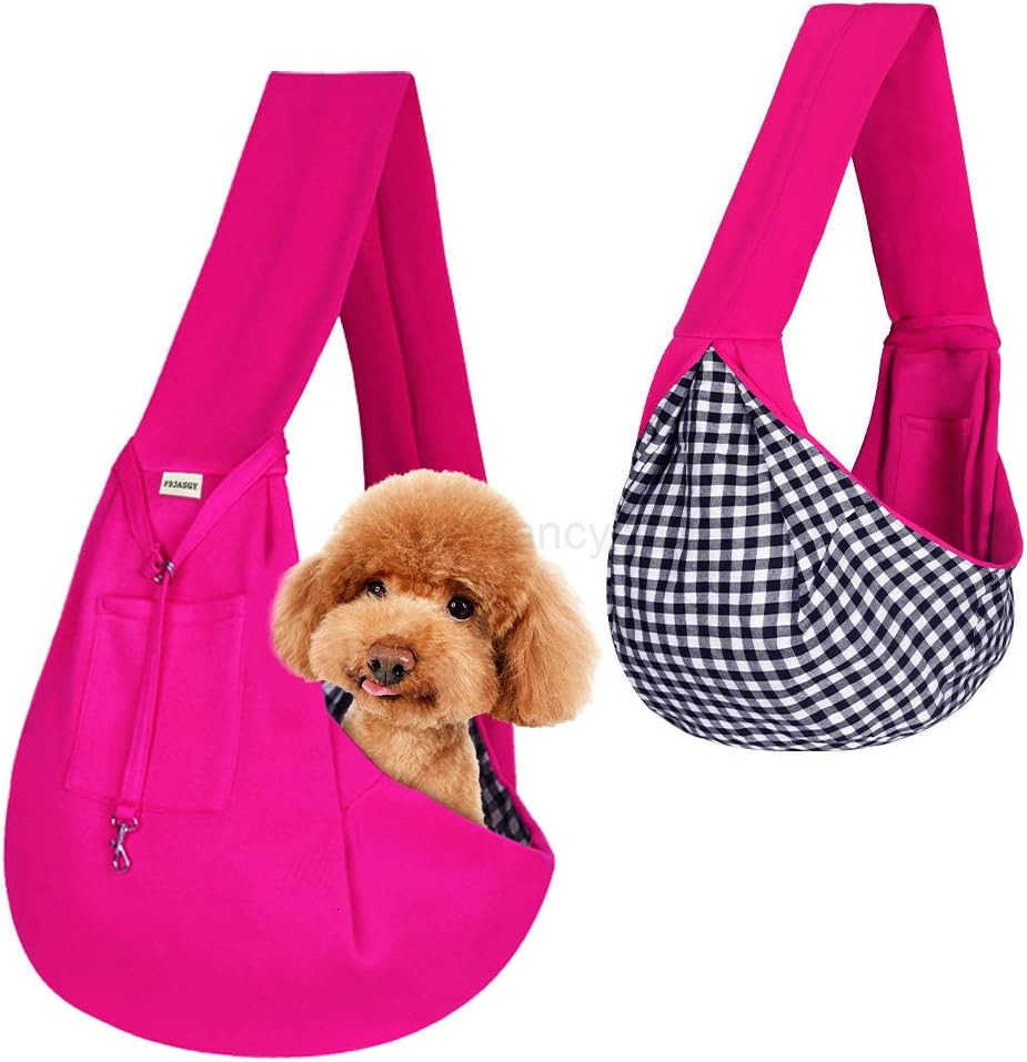 Small Pet Sling CarrierHands Free Reversible Pet Papoose Bag Tote Bag with a Pocket Safety Belt Dog Cat for Outdoor Travel Rose RedW250912
