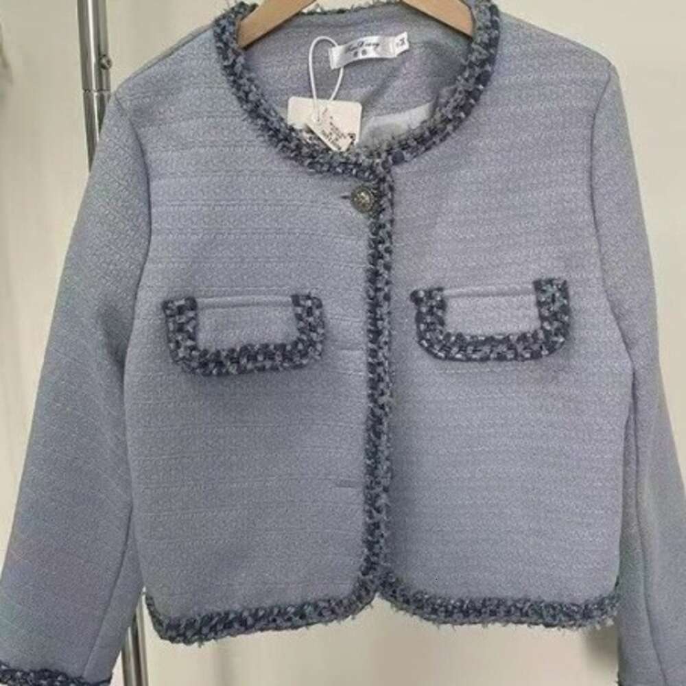 DHEssentials TikTok Same Style French Chic Coat for Women, Autumn New Elegant High-end Fashionable Blue Socialite Long Sleeve Top