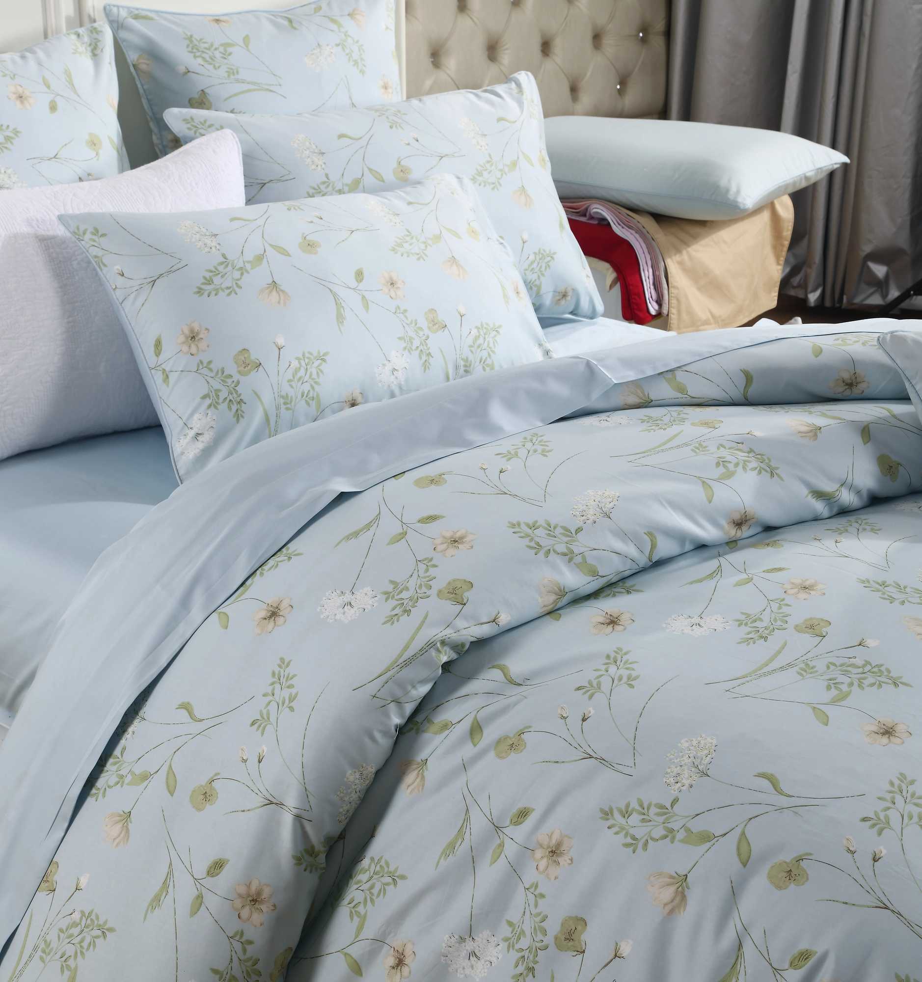 3pcs 600TC 100 Egyptian Cotton Duvet Cover Set Light Blue Shabby Chic Floral Soft SkinFriendly No Inserts C250912