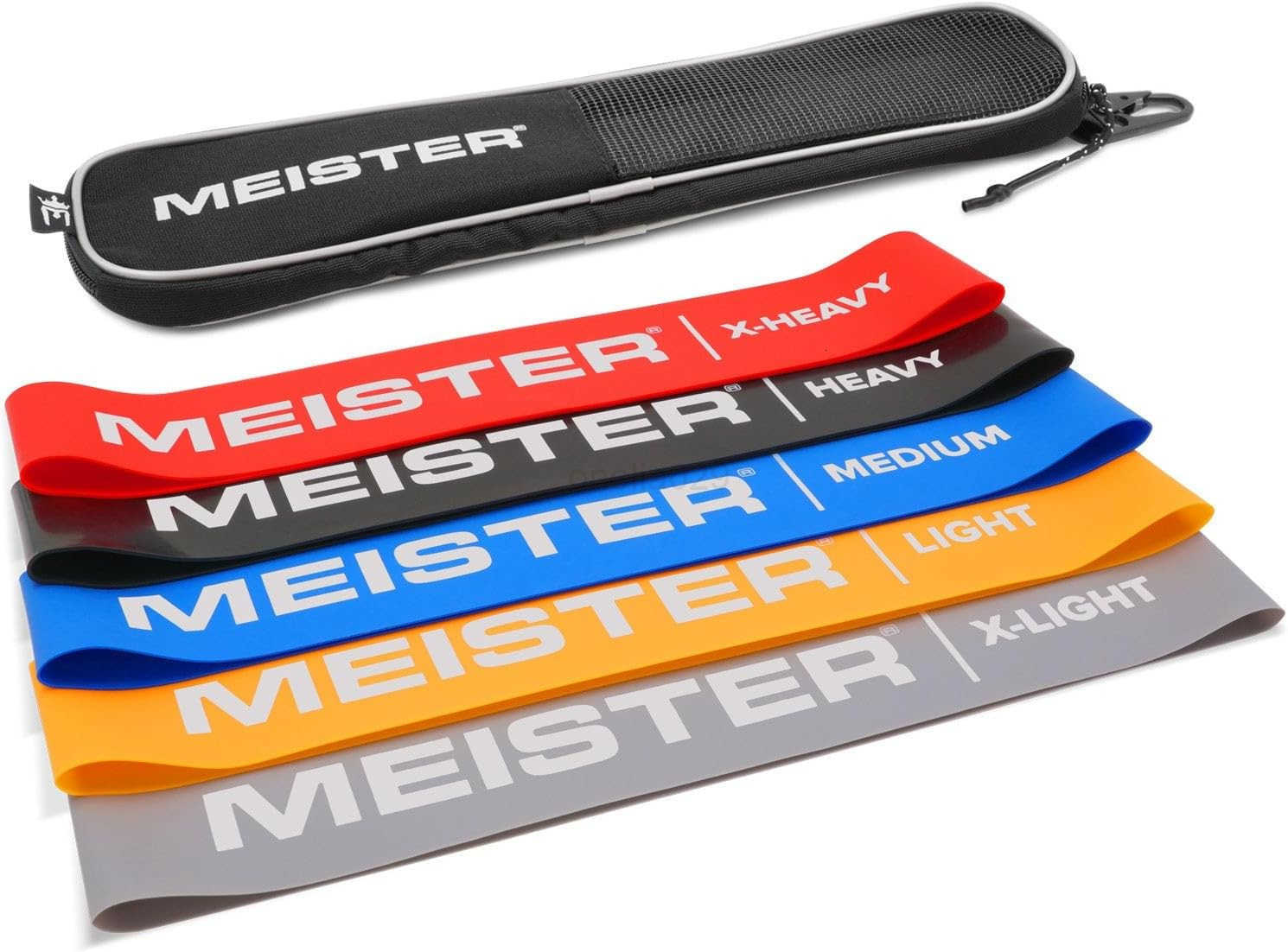 Meister Mobility Resistance Bands for Exercise Stretching Physical Therapy wCarry Case Set of 5 Loop Bands W250912