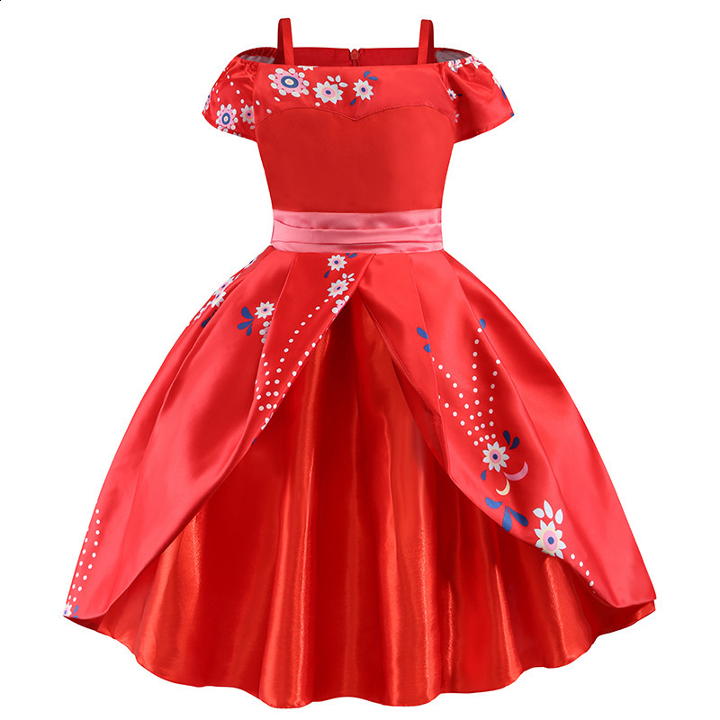Girl Classic Princess Elena Red Cosplay Costume Kids of Avalor Elena Dress Children Sleeveless Party Halloween Ball Gown Outfits 210303