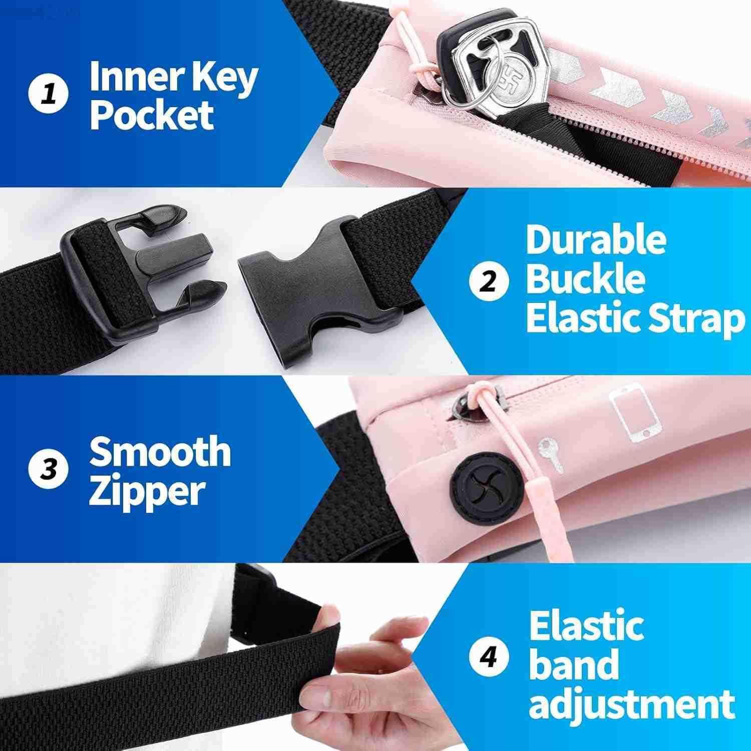 Slim Running Belt for Women MenRunners Phone Holder Fanny Pack Adjustable Bounce Free Waist Pouch bag for Workout Money Belt Run Gear Accessories Pink