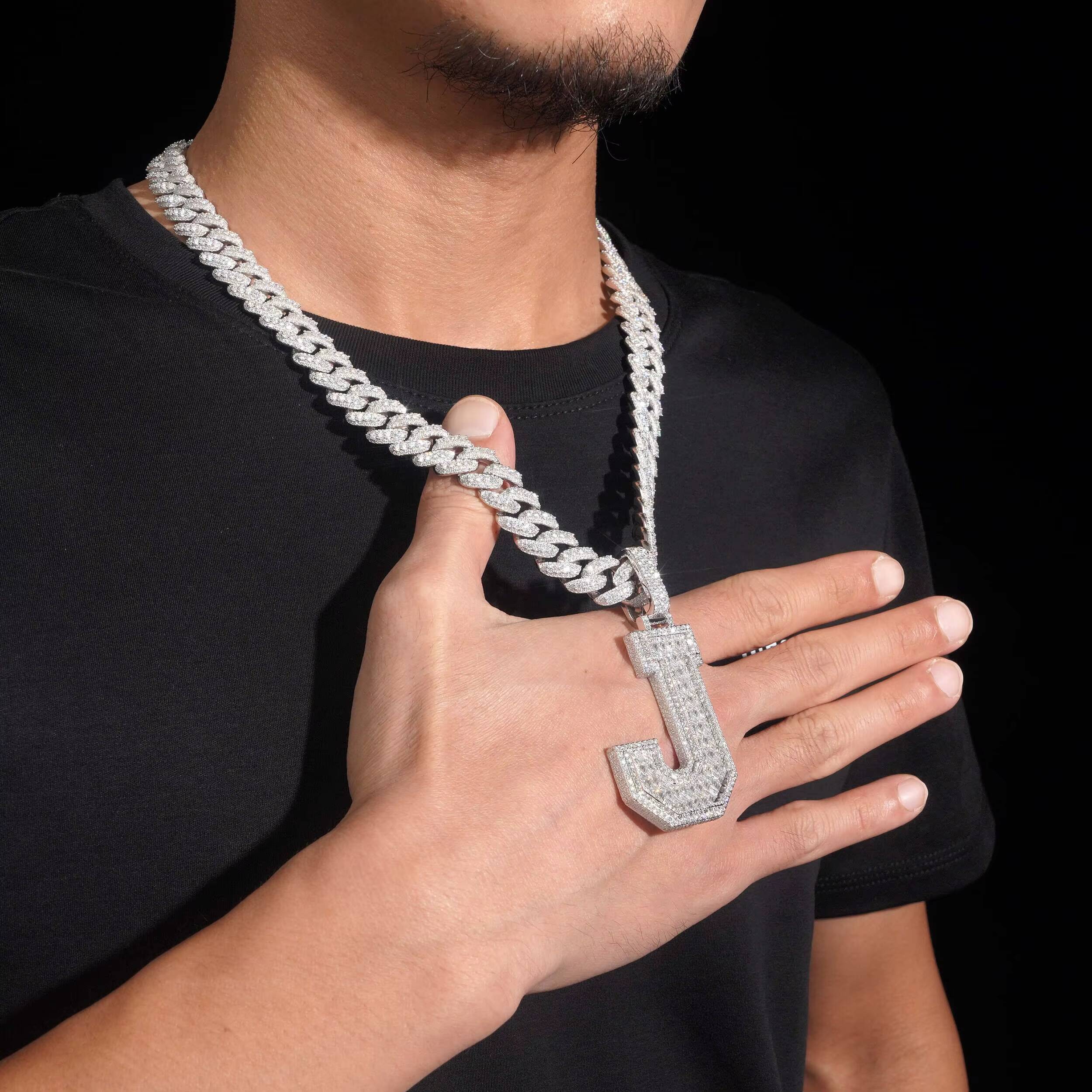 Fine Jewelry Pass Diamond Tester Customized Luxury Jewelry 925 Silver White Gold Iced Out VVS Moissanite Letter Initial Pendant