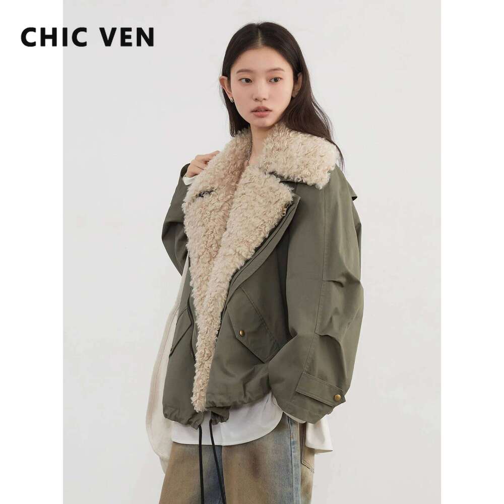 CHIC VEN Women Coats Streetwear Loose Casual New Retro Motorcycle Cotton Jacket Thick Warm Female Overcoat Autumn Winter