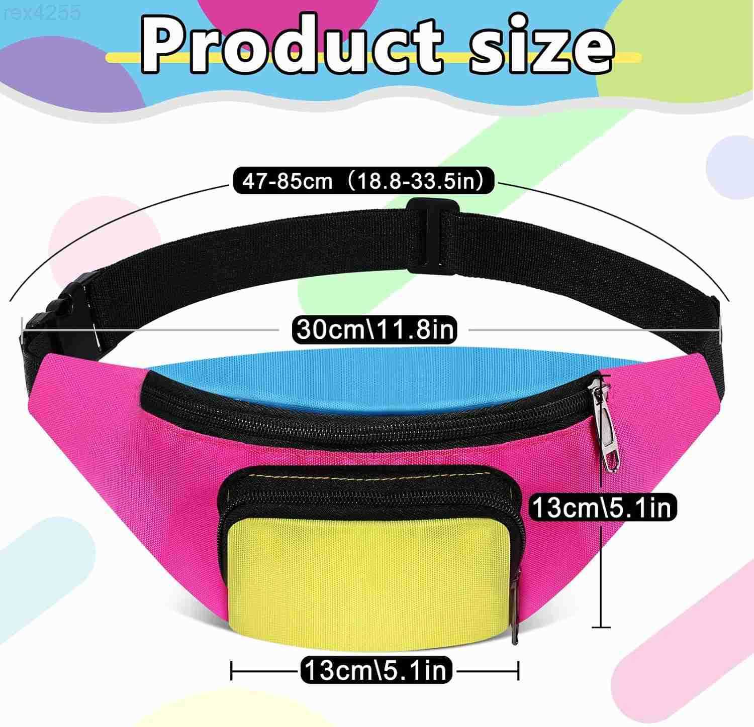 4 Pcs Retro 80s 90s Fanny Pack Retro Belt Bag 2 Pockets Neon Fanny Small Waist Packs for Jogging Traveling Party Costumes Holiday Festival 80s Theme H