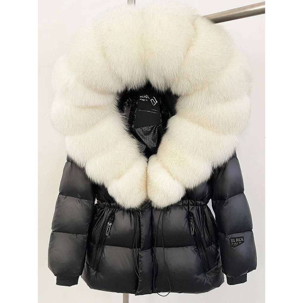 ZMEENNA Women's Black Puffer Down Jacket With Oversized Real Fur Hood Winter Warm Coat Luxurious Quilted Outerwear Zm3375