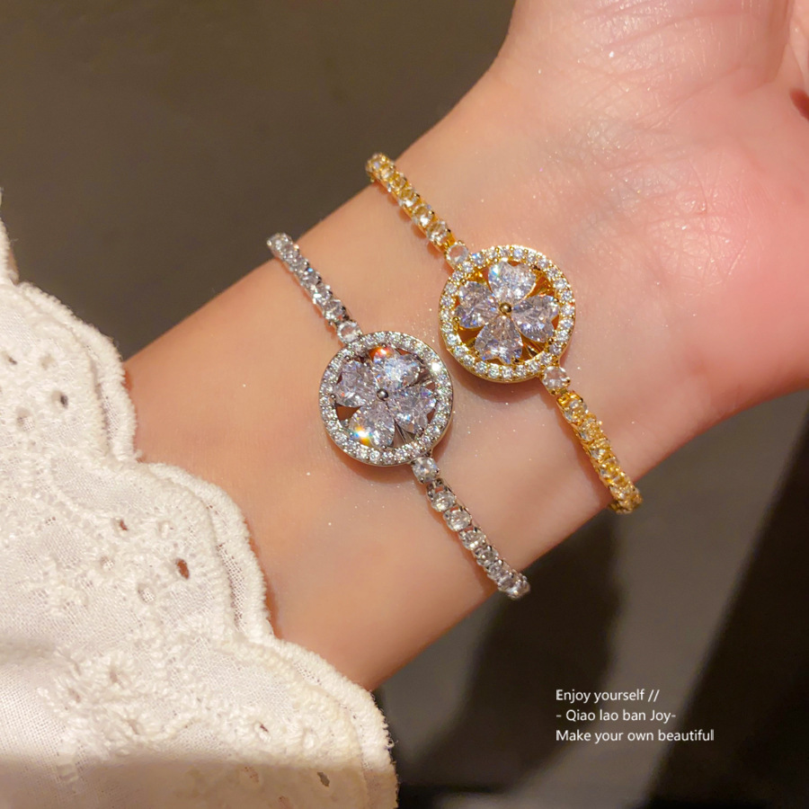 Silver - Toned Bracelet With Circular Crystal Cluster And Rhinestone Chain Delicate Daily & Luxe Jewelry Gift For Her Sophisticated And Sparkling Acce