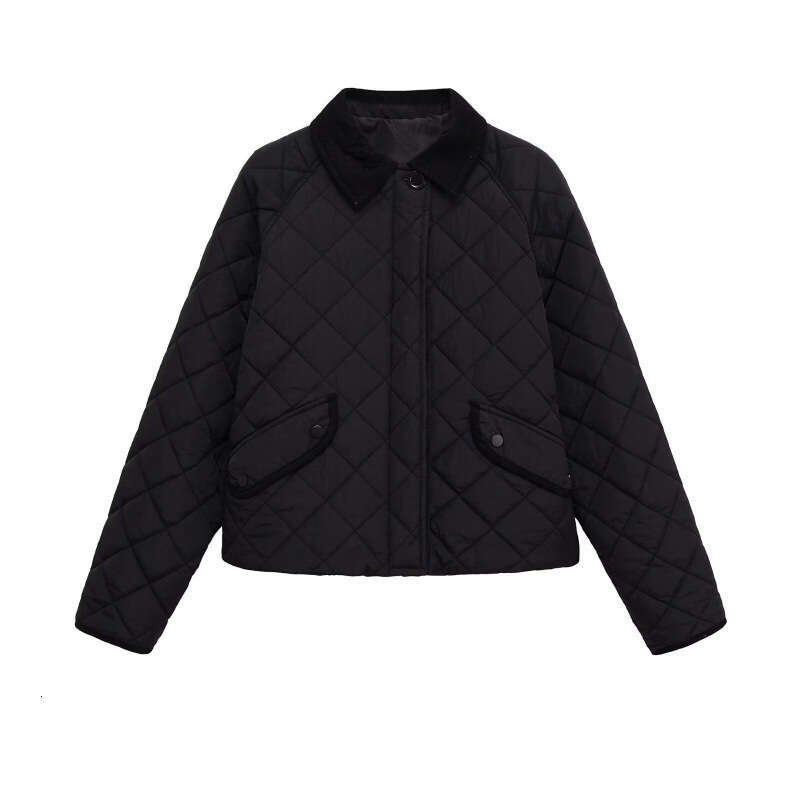 DHEssentials 2025 Autumn Women's Fashion Elegant Solid Color Quilted Plaid Long Sleeve Cotton Jacket 0677480