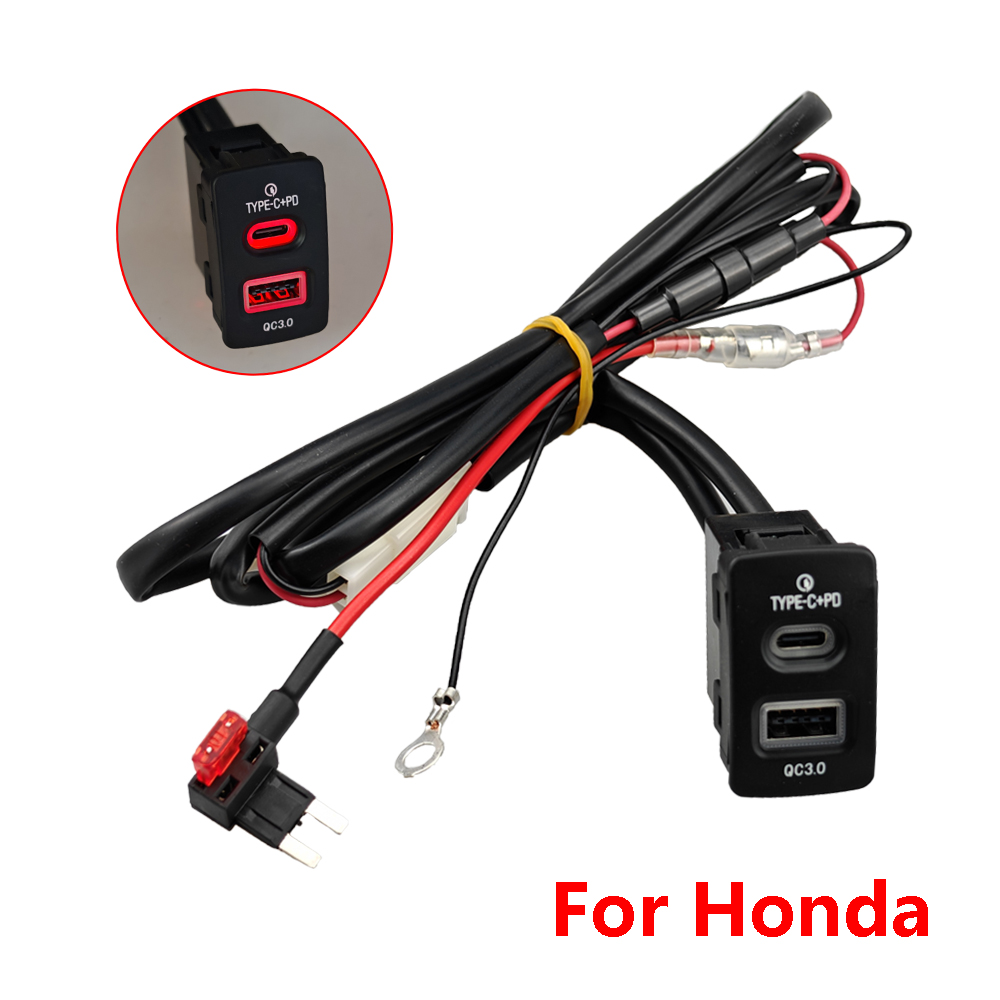 1 Fast Charging Car Charger USB QC3.0 And Type C PD Interface Fuse Suitable For Old Honda