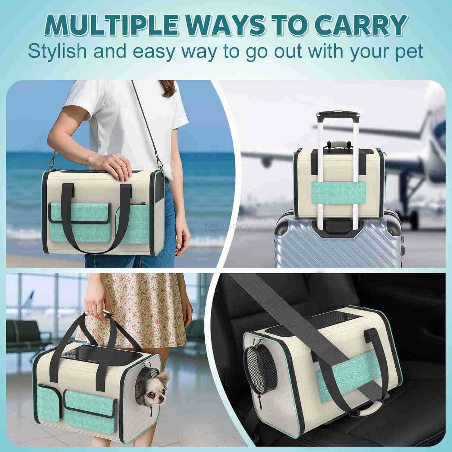 Small Dog Travel Carrier Bag Soft Sided Pet Travel Carrier for up to 15LBS Small Dogs Breathable and Comfortable for Car Trip Camping Outdoor Vet Hosp