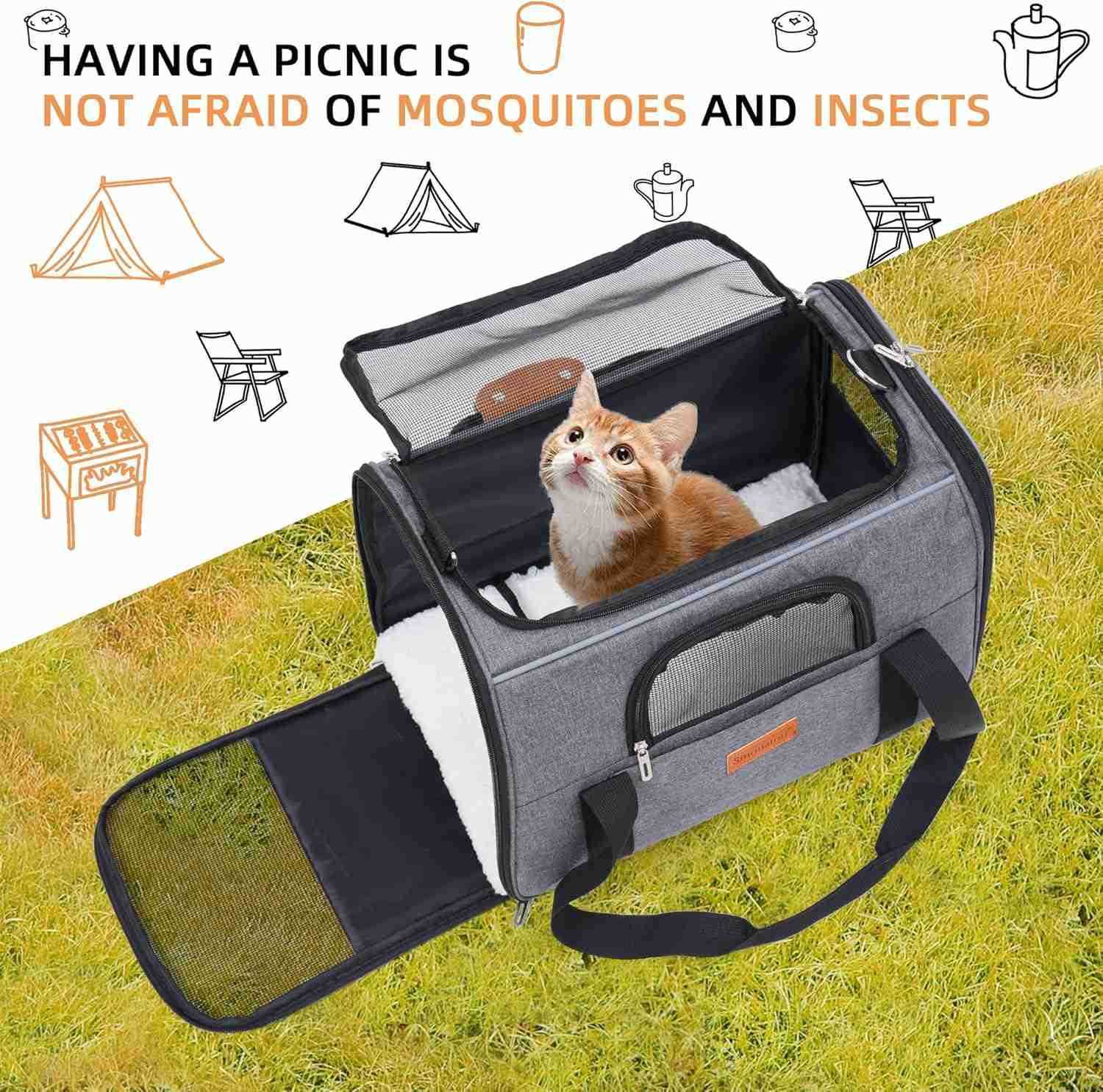 Carrier Dog Carrier CAT Bag Carrier CAT Travel Carrier SoftSided and ScraTChProof mesh CAT Bag Pet Carriers Travel Puppy Carry Pet Home GreyW250912