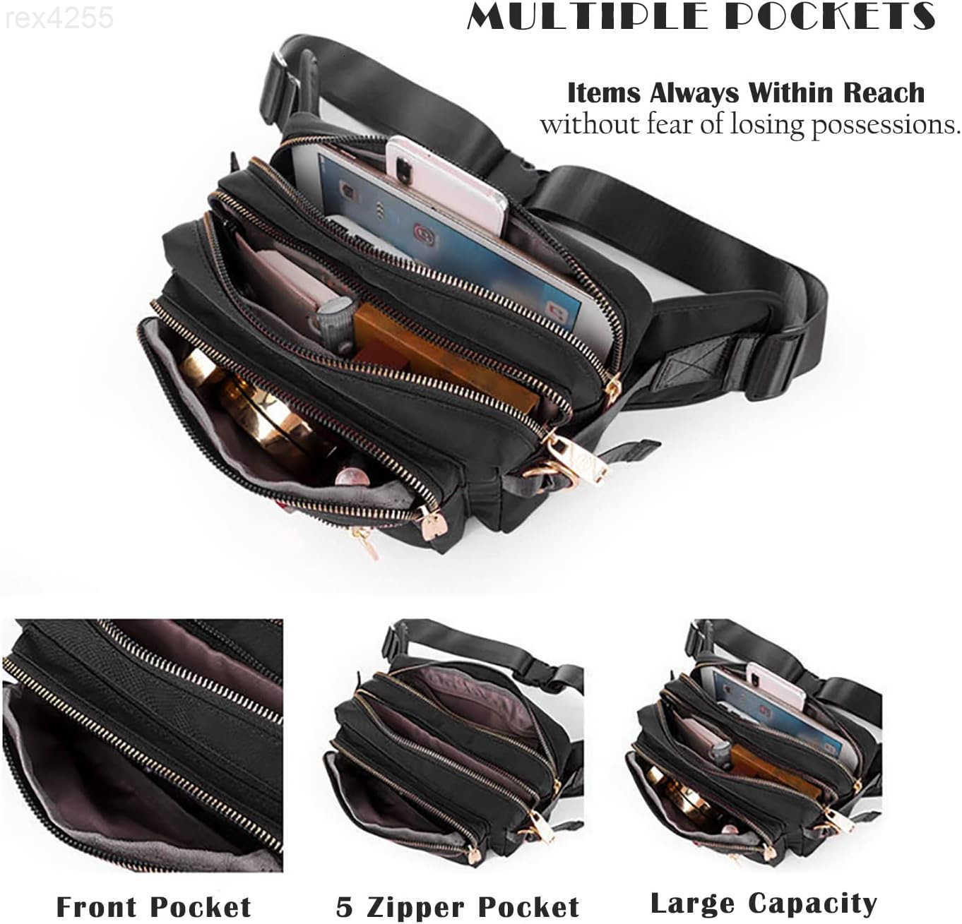 Large Fashion Fanny Pack for Men Women Waist Bag for Waterproof Hiking Running Biking Gym Outdoor Sports Travel Belt Bag BlackW250912