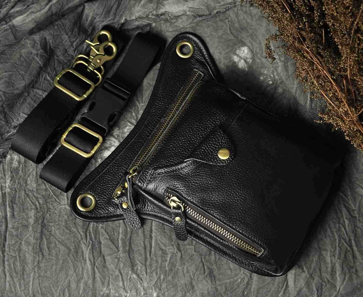 Mens Genuine Leather Outdoor Sporting Hicking Waist Hip Pack Messenger Shoulder Drop Leg Thigh Bag Pouches For Women 2115 01 BlackW250912