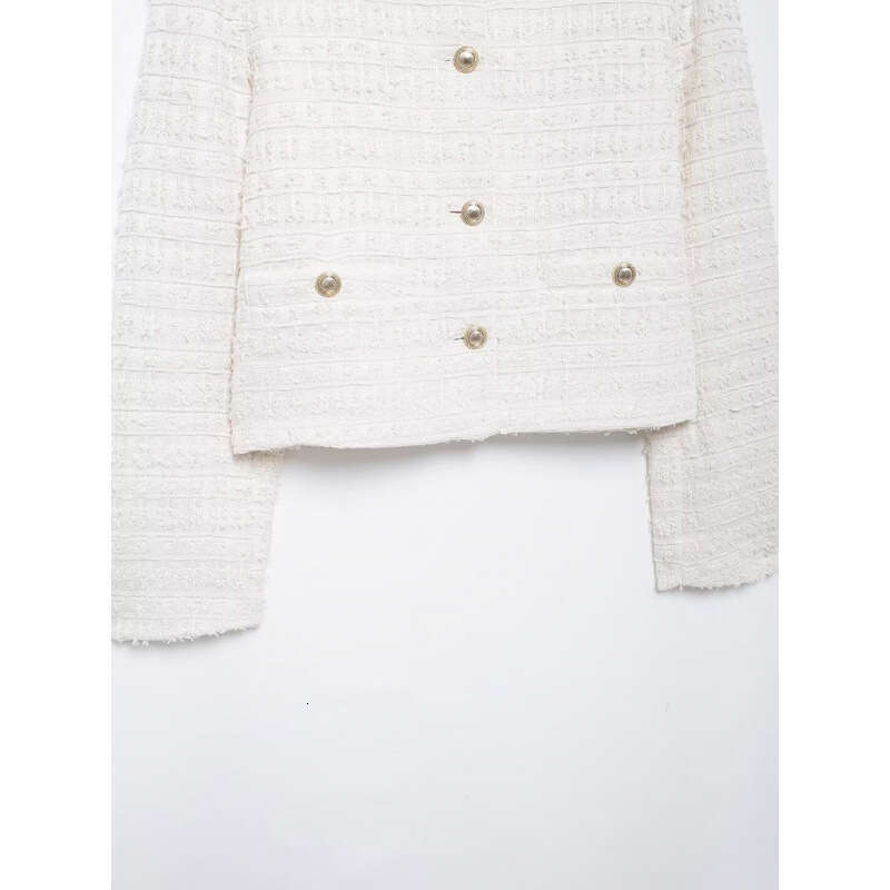 DHEssentials Autumn Winter Women's Little Chanel Beige Textured Round Neck Long Sleeve 2024 New Style Coat