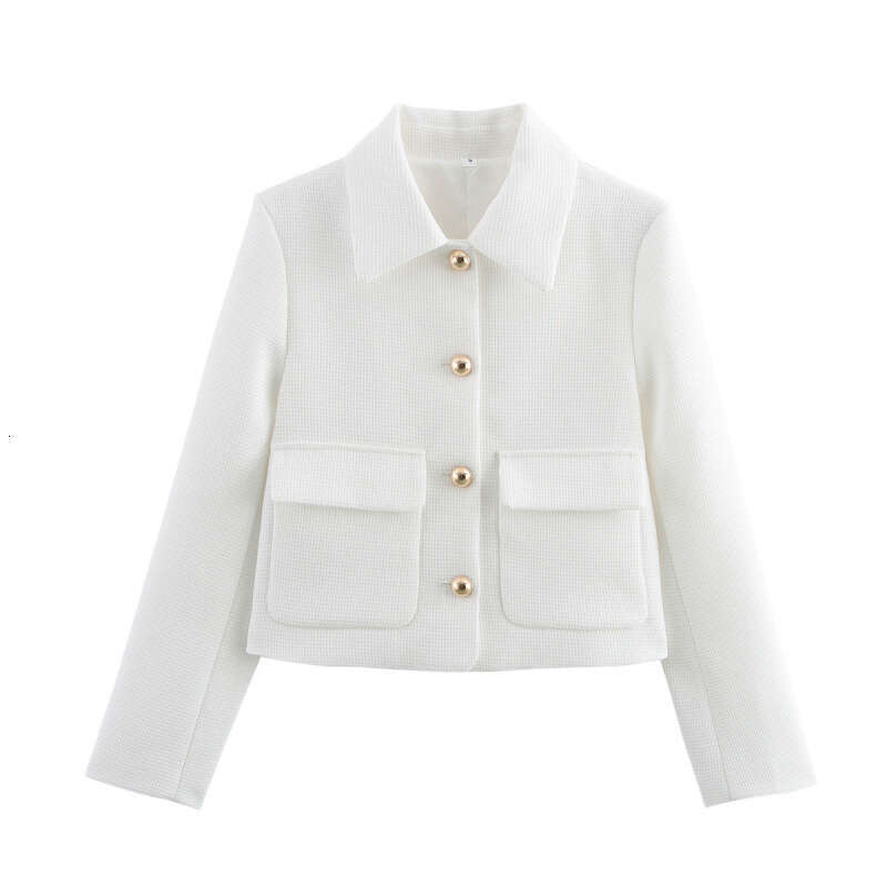 DHEssentials 2025 Spring New Flip Pocket Decorated Lapel White Chanel Style Jacket w050924091