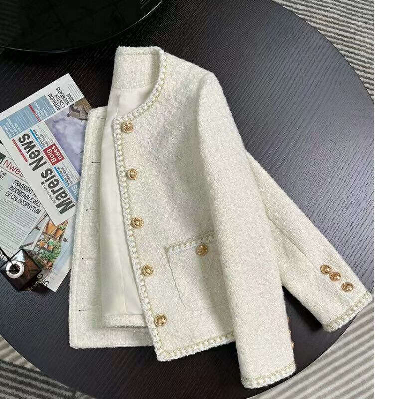 DHEssentials 2024 Spring and Autumn New Korean Off-White French Short Chanel Style Elegant Socialite Tweed Jacket for Women