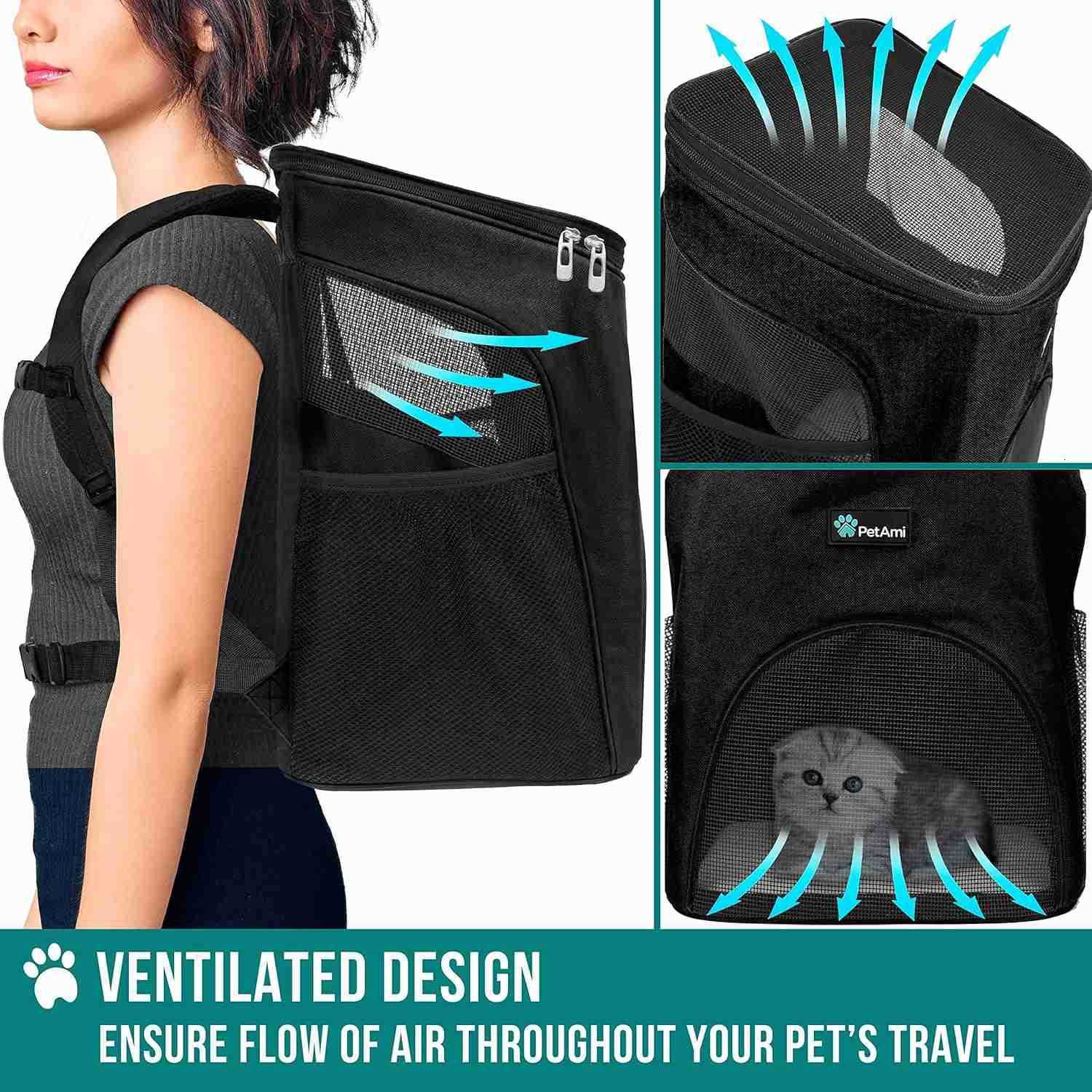 PetAmi Small Dogs and CAT Backpack Carrier Airline Approved Pet Backpack Carrier Ventilated Safety Strap Support Designed for Hiking Travel Camping Ou