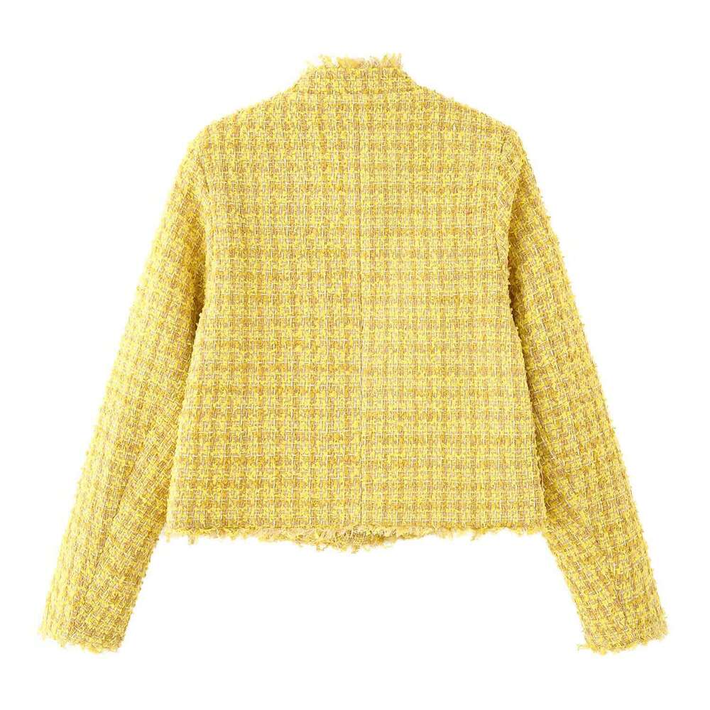 DHEssentials Ins Small Petite Korean Heavy Craft Short Women's Fashion 2025 Little Chanel Style Versatile Yellow Jacket Top