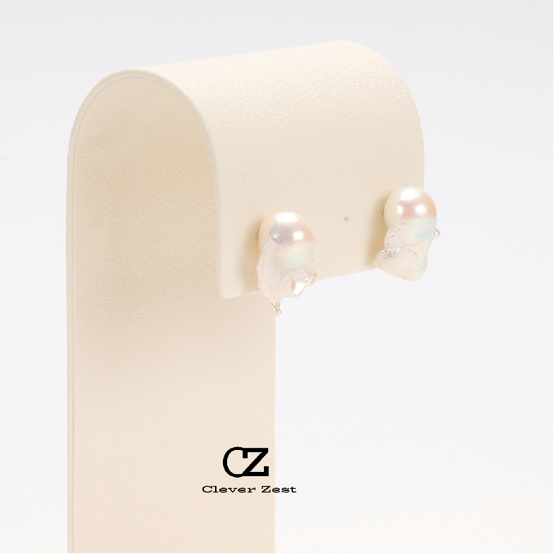 15-16mm White Baroque S925 Sterling Silver Stud Earrings S925 Silver Freshwater Pearl Stud Earrings Fashionable and Versatile Perfect for Vacations