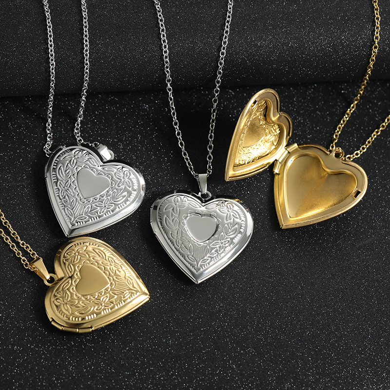 Mirror Stainless Steel Pendant Letter Commemorative Openable Heart Pattern Box Necklace