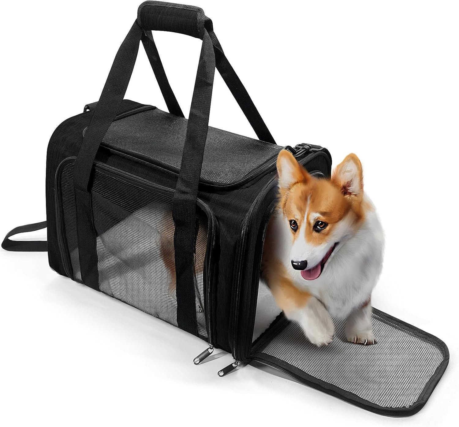 Dog Carrier for Pets Up to 25 Lbs Collapsible Travel Carriers for Puppy with Shoulder Strap and Removable Mat 20x13x13 Inch BlackW250912