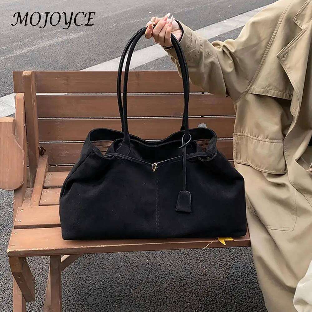 Women Suede Tote Solid Color Shoulder Large Capacity Handbag Trendy Satchel Bag For Work Travel Shopping