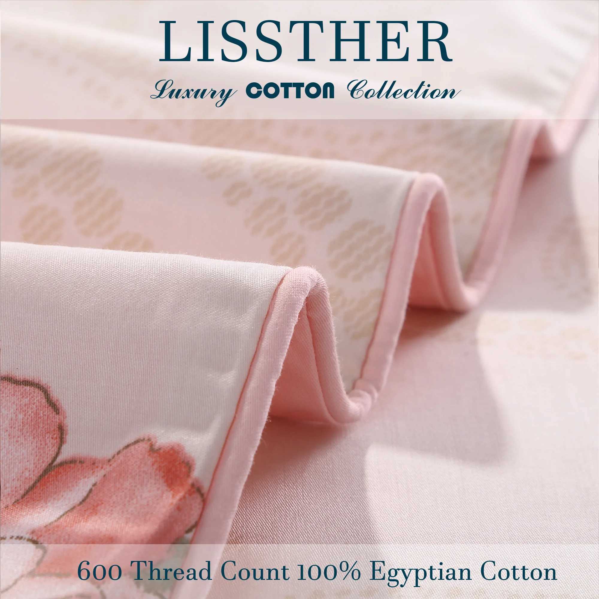 3pcs 600TC 100 Egyptian Cotton Duvet Cover Set Pink Blooming Rose Pattern Soft SkinFriendly No Inserts C250912