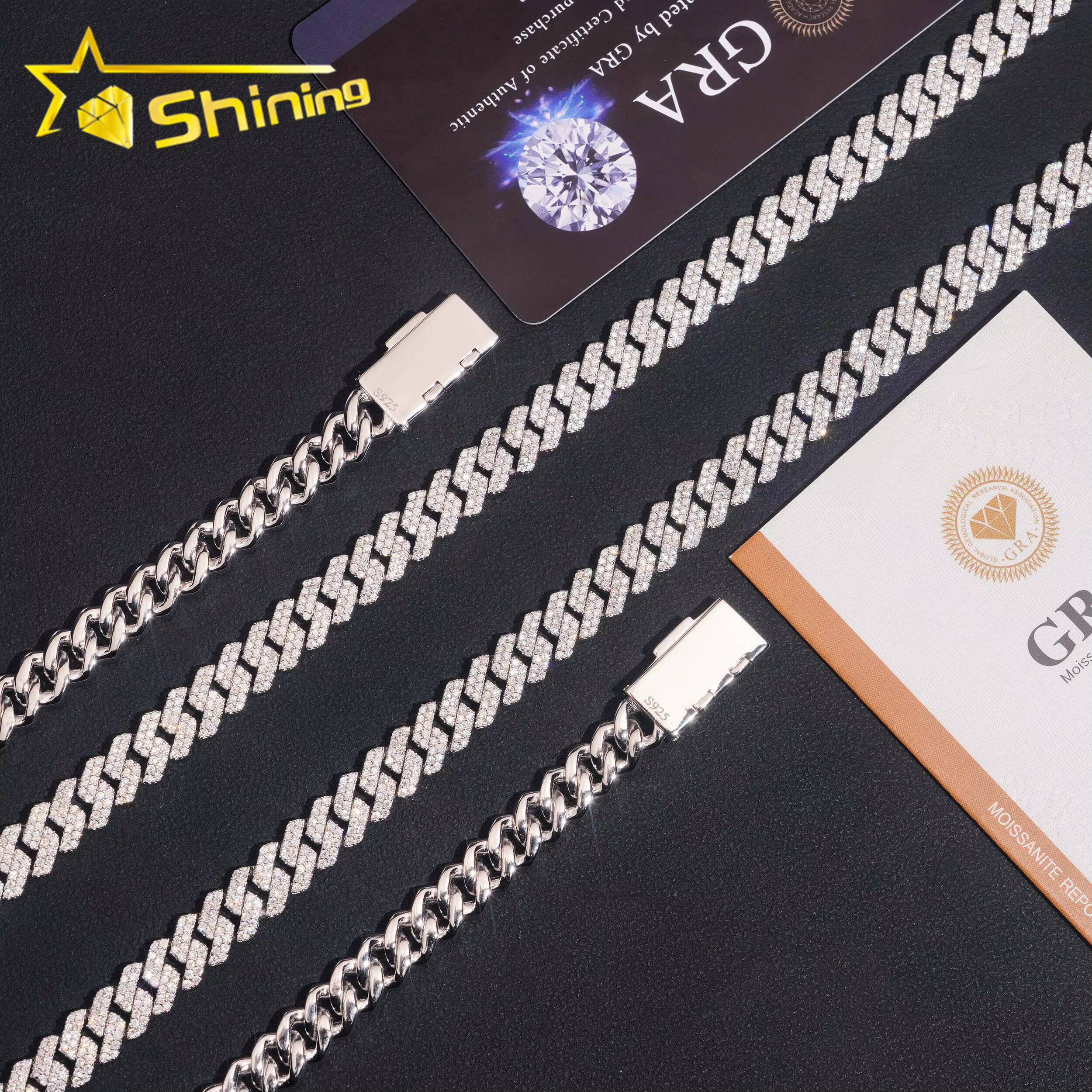 USA Warehouse Fast Shipping 8mm 925 Solid Silver Hip Hop Jewelry Iced Out Certificate GRA Moissanite Diamond Cuban Link Chain