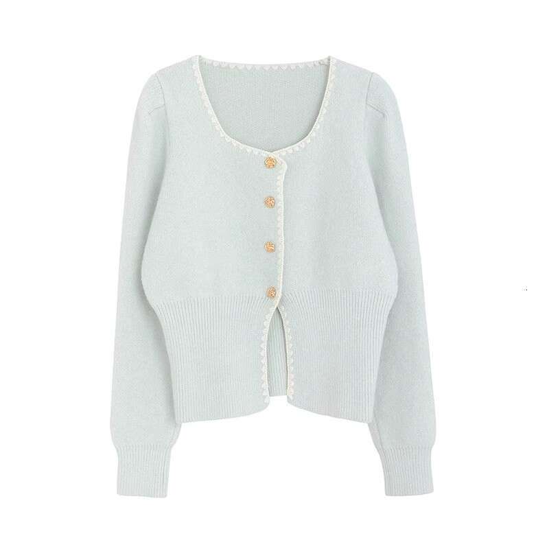 DHEssentials Autumn Winter Little Fragrance Style Sweater Top Square Collar Embroidered Single-Breasted Elegant Knitted Cardigan Coat Women's Clo