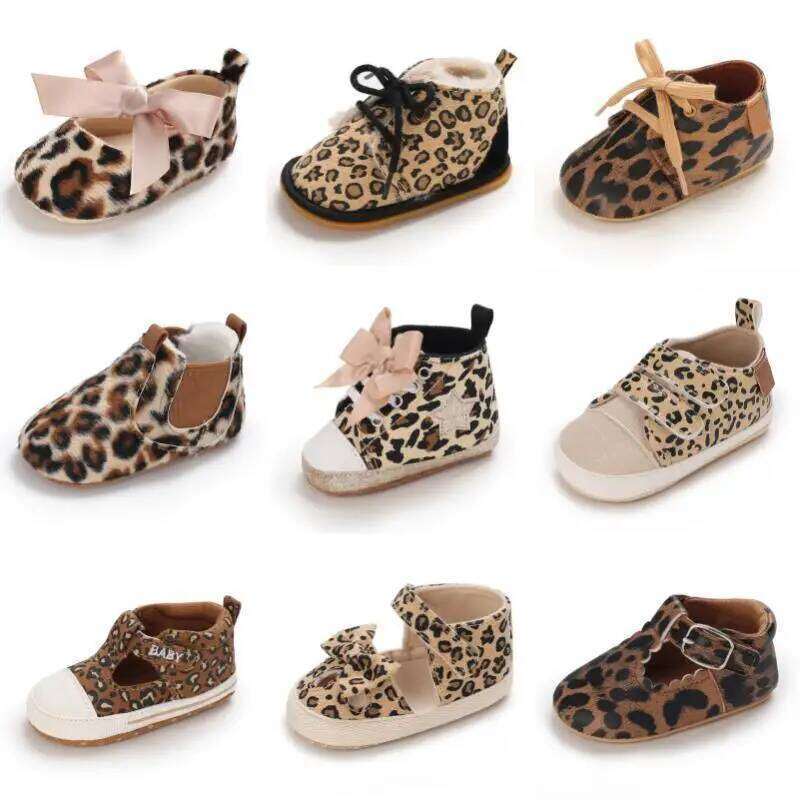 0-18M Newborn Female Baby Cute Leopard Pattern Sports Sandals Soft Sole Comfortable Walking Shoes