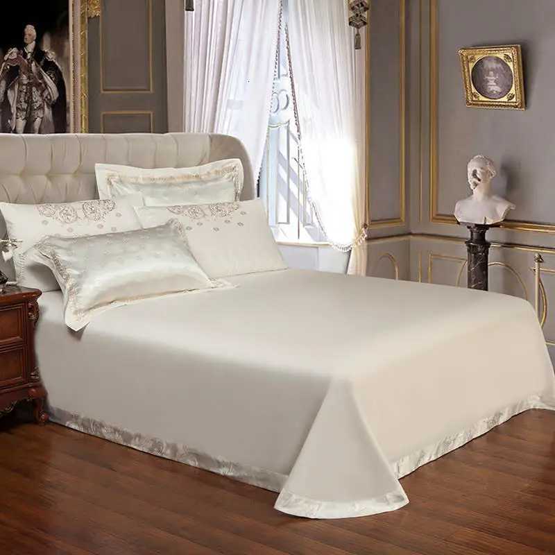 Luxury White Jacquard Satin Embroidered Bedding Set Smooth Cotton Duvet Cover Bed Sheet Pillowcases King and Queen Size X250912