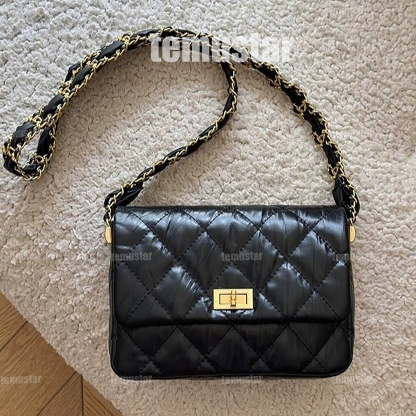 2025 New Black Leather Diamond Lattice Flap Bag Women Crossbody Purse European American Style