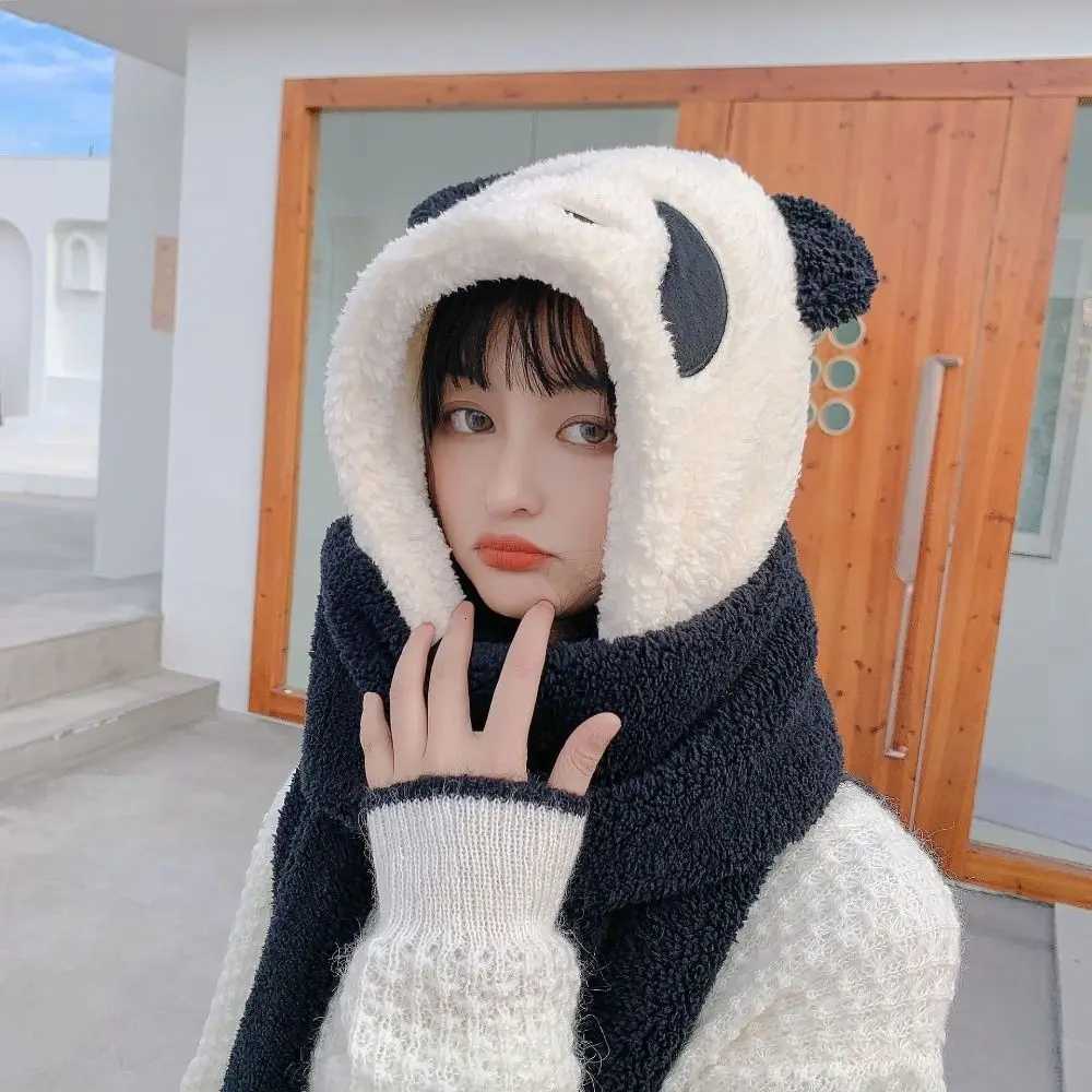 Casual Thicke Plush Hat Scarf Gloves Set Cute Bear Ear Neck Warmer Wen Beanies s Winter Integrated Scarf Cycling G250910