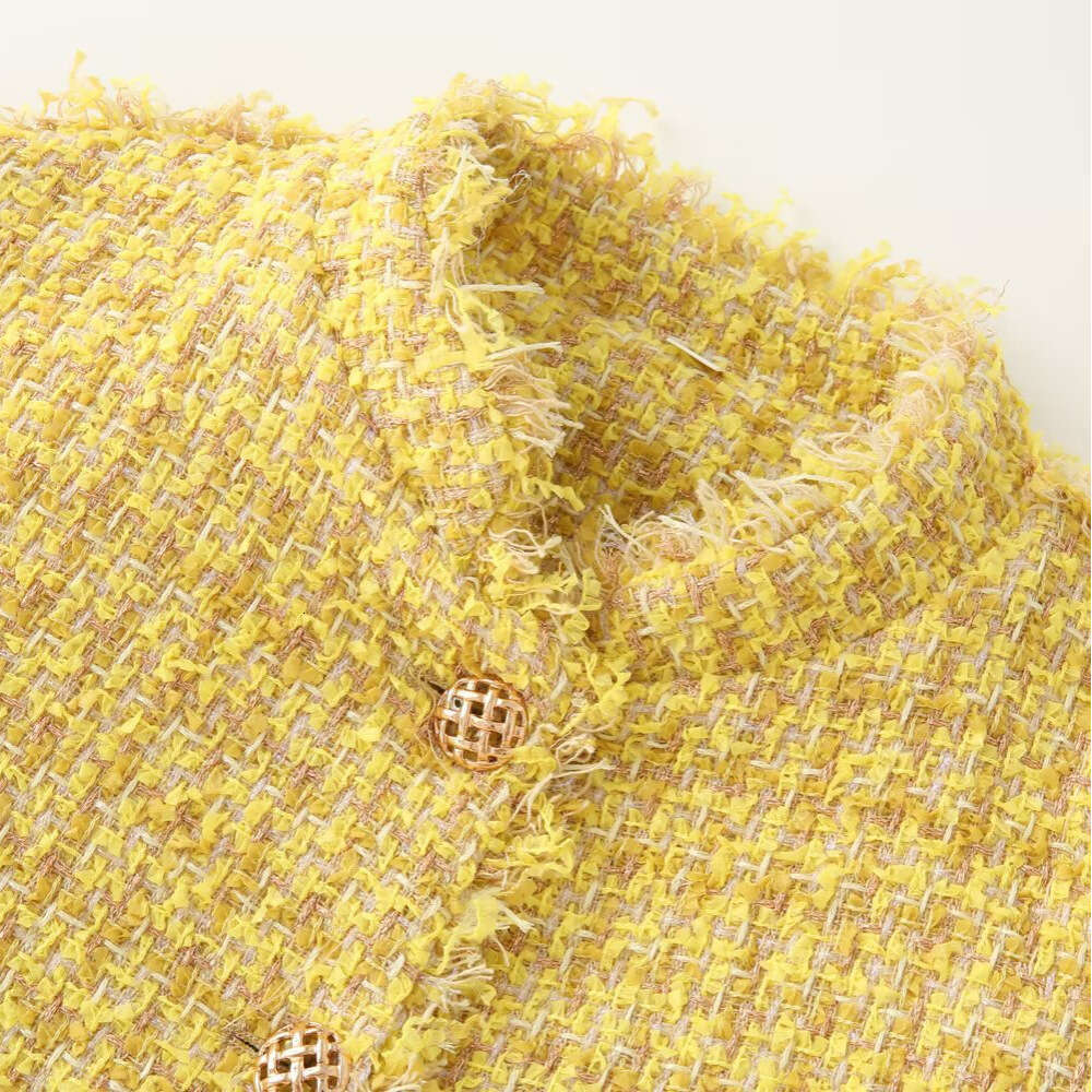 DHEssentials Ins Small Petite Korean Heavy Craft Short Women's Fashion 2025 Little Chanel Style Versatile Yellow Jacket Top