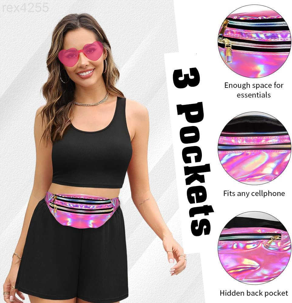 Fanny Packs for Women MenHeart Sunglasses80s 90s Fanny PackCrossbody Fanny Packs for WomenMetallic Color Sport WaistbagPink Fanny PackShiny Waist PaW2