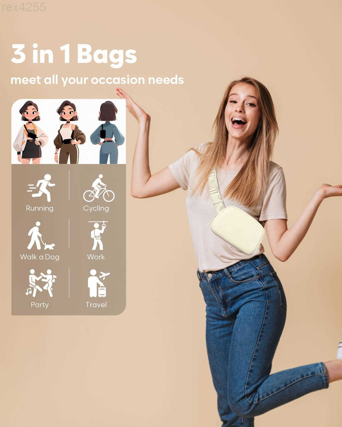 Packs for Women Cross Body Bag Waterproof Belt Bag with Adjustable Strap and Zipper Back Pocket Small Crossbody Bags Fashion Waist Packs for Workout T