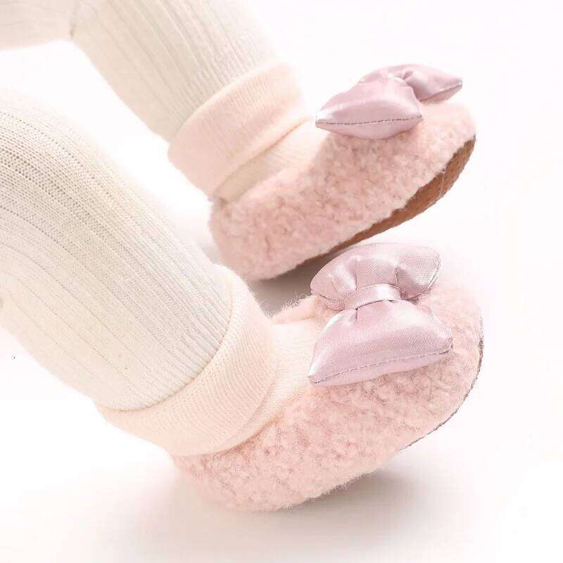 Winter Bow Design Cute Baby Shoes Set for 0-18 Months Girls Cotton Soft Bottom Warm Integrated Socks Female Footwear