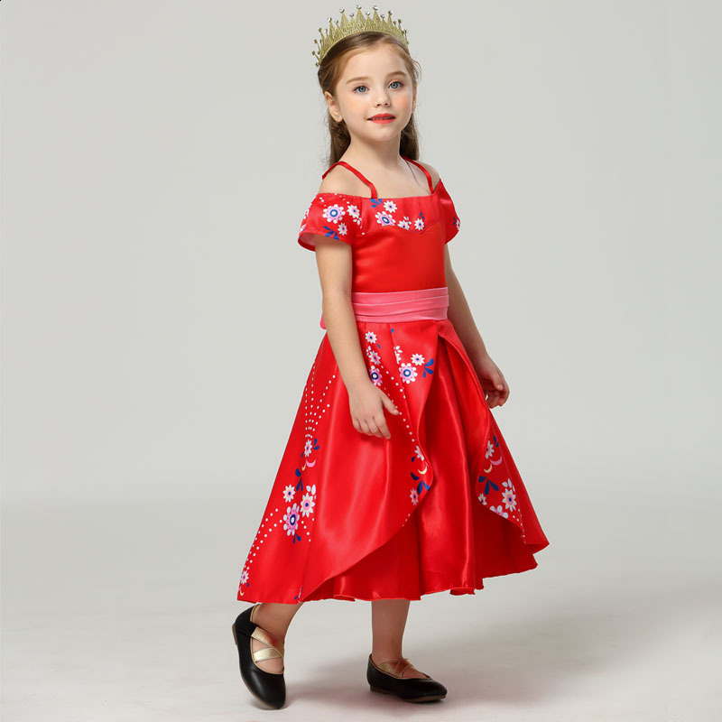 Girl Classic Princess Elena Red Cosplay Costume Kids of Avalor Elena Dress Children Sleeveless Party Halloween Ball Gown Outfits 210303